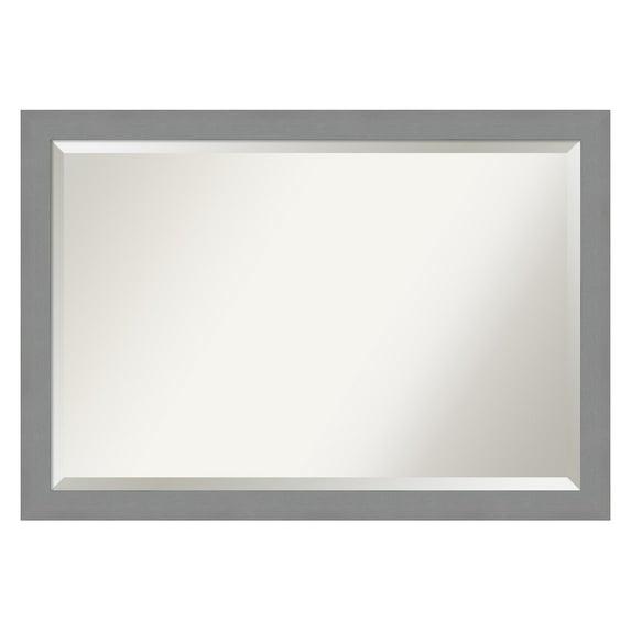 32" x 26" Brushed Nickel Framed Wall Mirror Silver - Amanti Art: Modern Beveled, No Assembly, Wall Mount