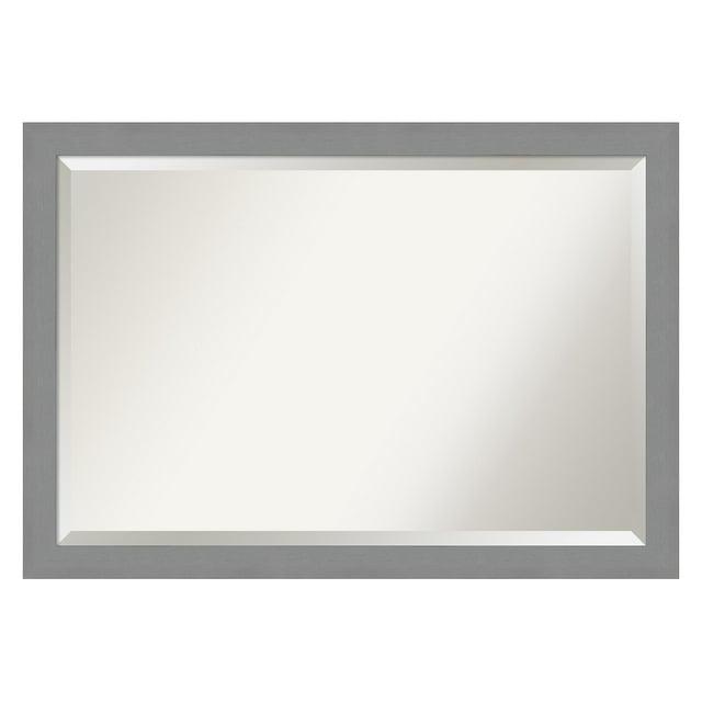 32" x 26" Brushed Nickel Framed Wall Mirror Silver - Amanti Art: Modern Beveled, No Assembly, Wall Mount