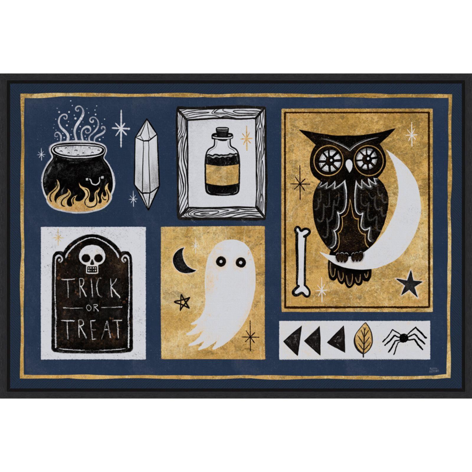 Halloween Owl and Ghost Canvas Print with Black Frame