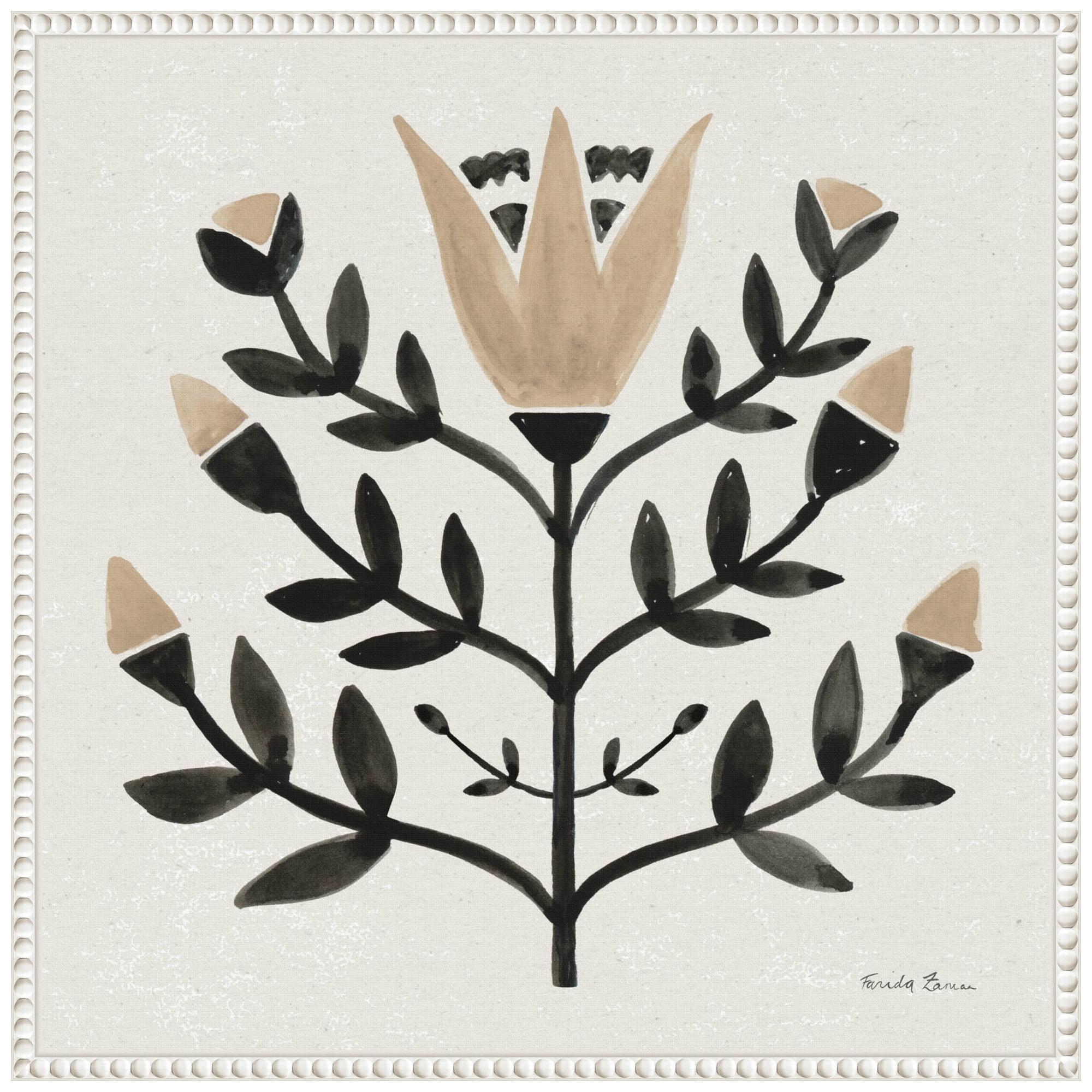 Amanti Art 22"x22" Garden Folk Flowers II by Farida Zaman Framed Canvas Wall Art Print: Modern Lithograph, Polystyrene Frame