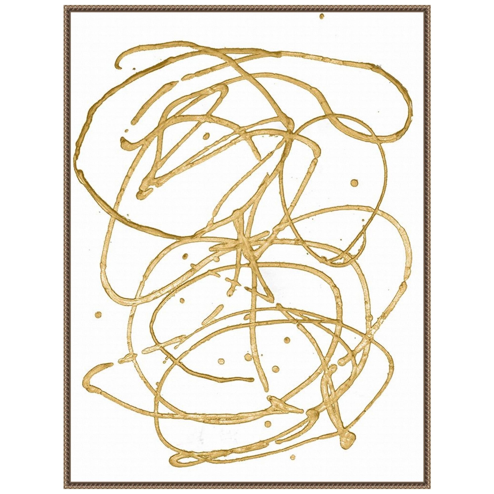 32"x42" Gold Combo V by Renee W. Stramel: Modern Abstract Lithograph, Brown Frame - Amanti Art