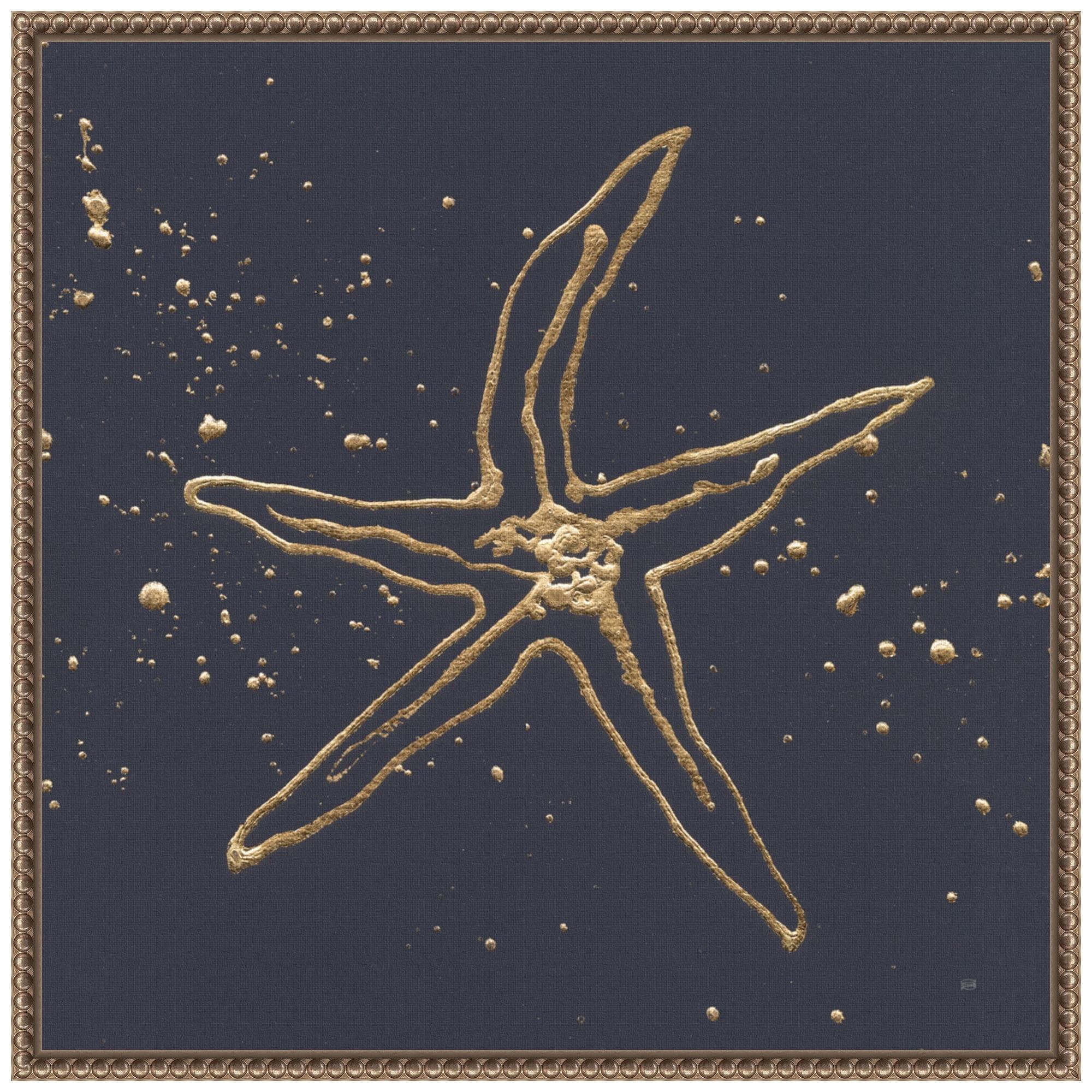 22"x22" Gold Starfish II by Chris Paschke Framed Canvas Wall Art Print Bronze - Amanti Art: Modern Nautical Lithograph, Polystyrene Frame