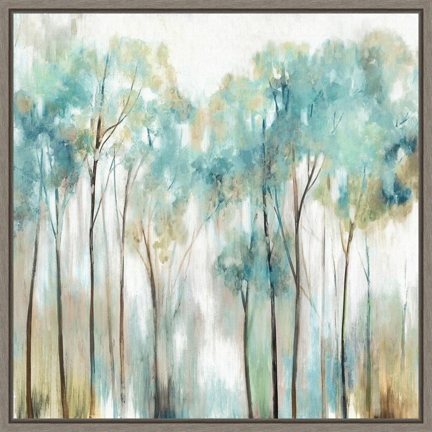 Amanti Art Grace Land Teal Trees by Allison Pearce Canvas Wall Art Print Framed 16 x 16-in.