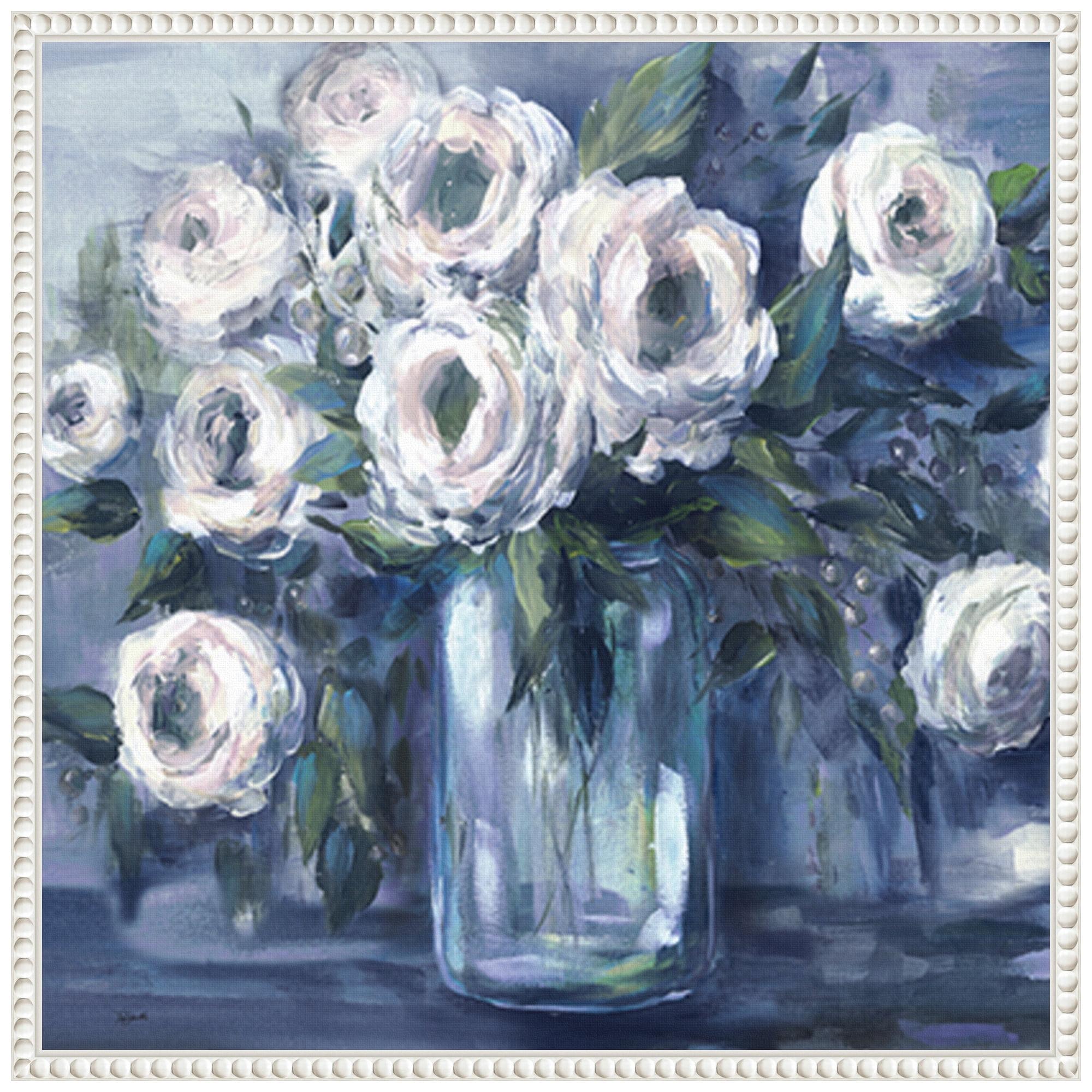 Amanti Art 22"x22" Indigo and White Blooms in Mason Jar by Tre Sorelle Studios Framed Canvas