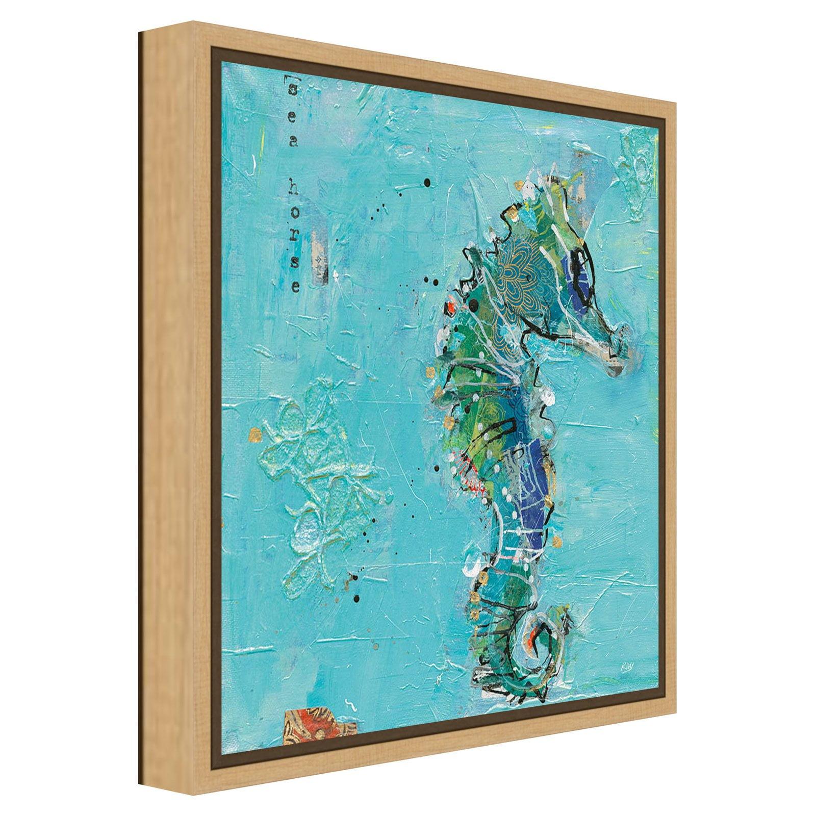 Amanti Art Little Seahorse Blue by Kellie Day Canvas Wall Art Print Framed 16-in. x 16-in.