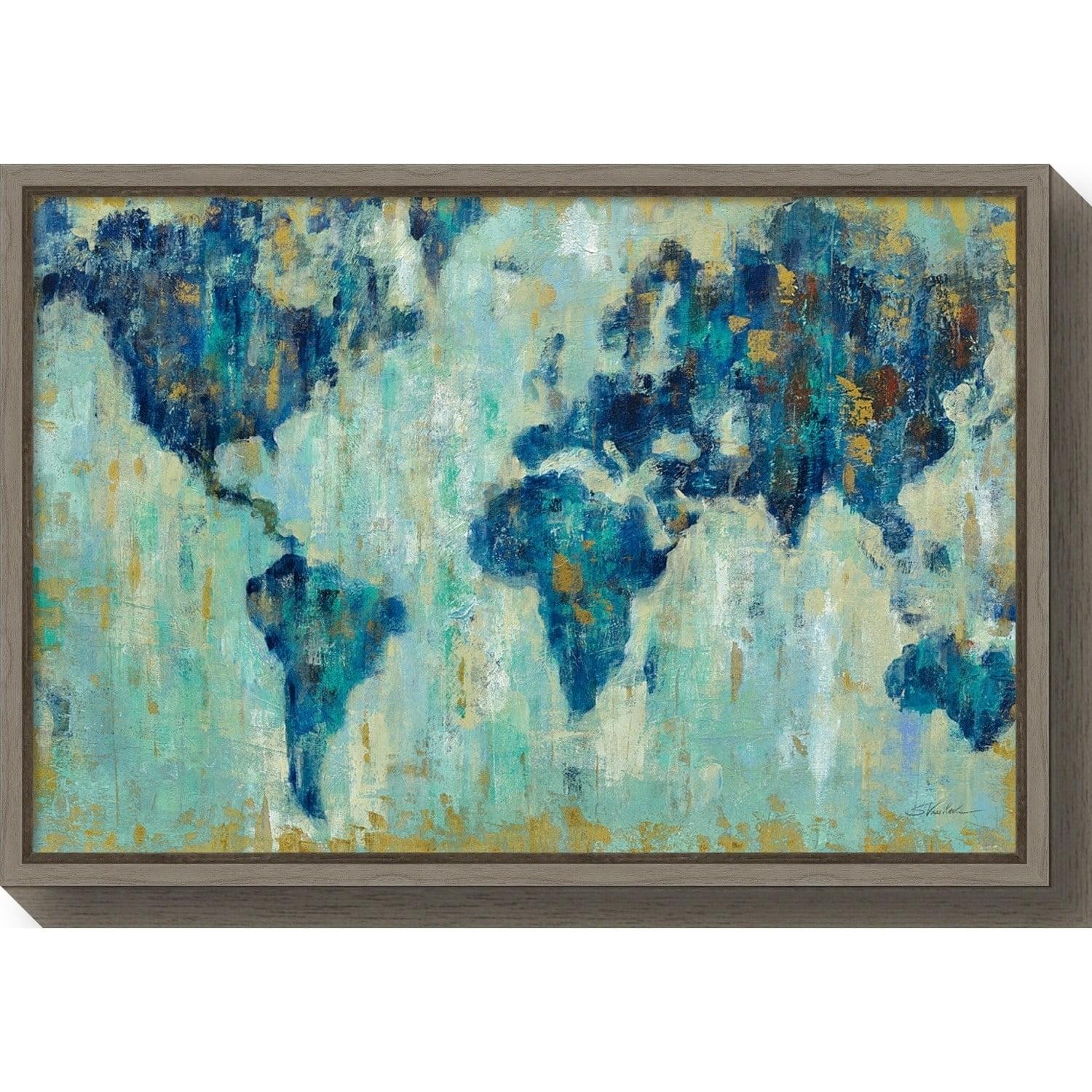 Amanti Art Map of the World by Silvia Vassileva Canvas Wall Art Print Framed 23-in. x 16-in.