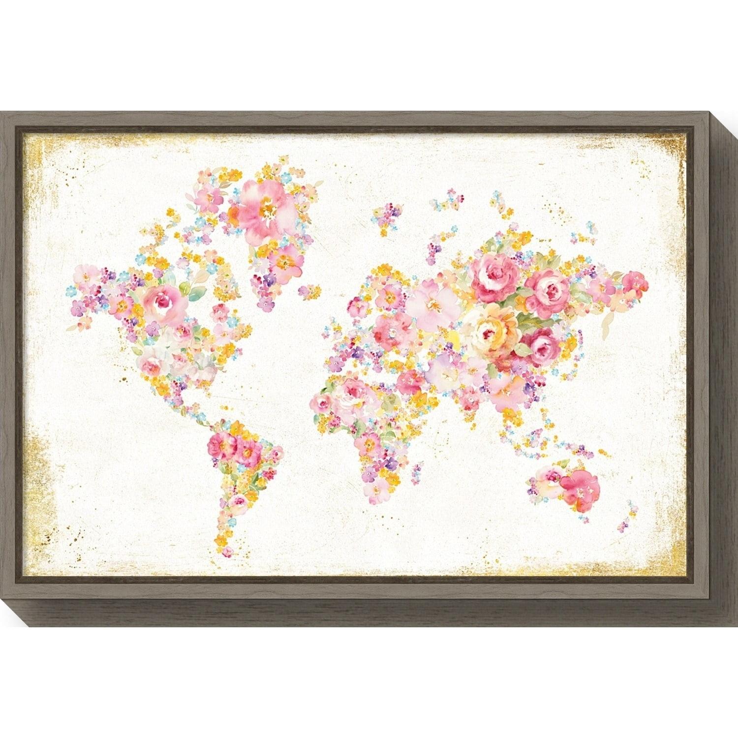 Amanti Art Midsummer World Map by Danhui Nai Canvas Wall Art Print Framed 23-in. x 16-in.