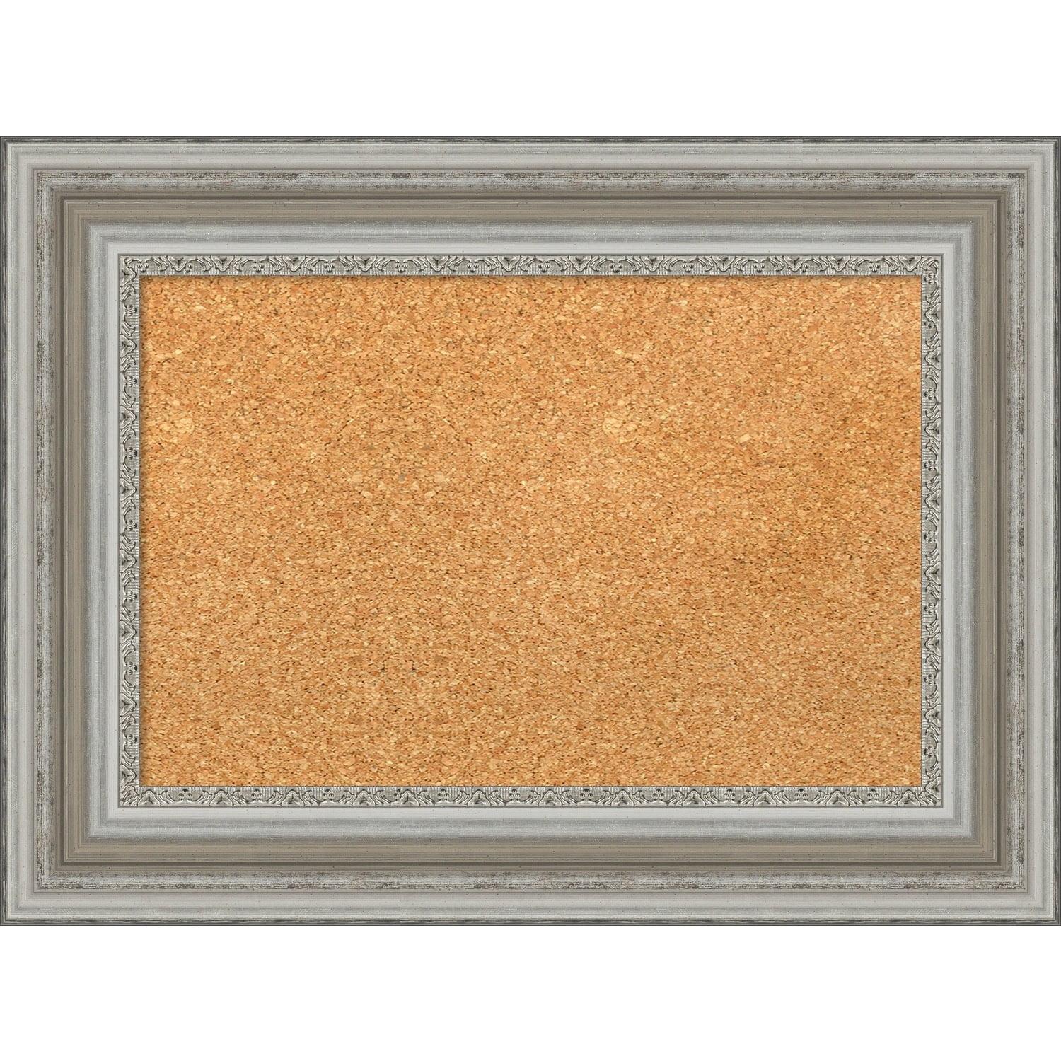 Amanti Art Natural Cork Board Framed Parlor Silver Bulletin Board 24 in. x 18 in.