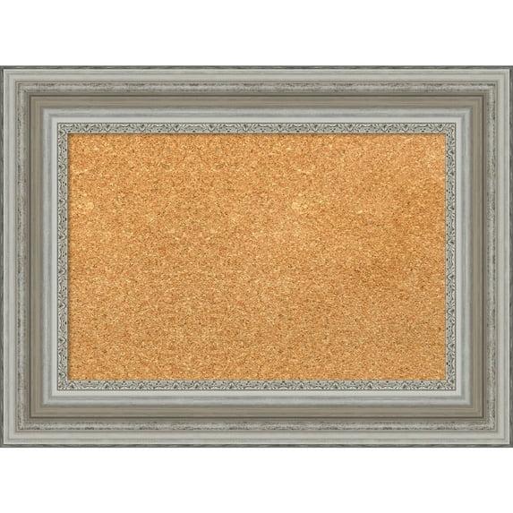 Amanti Art Natural Cork Board Framed Parlor Silver Bulletin Board 24 in. x 18 in.