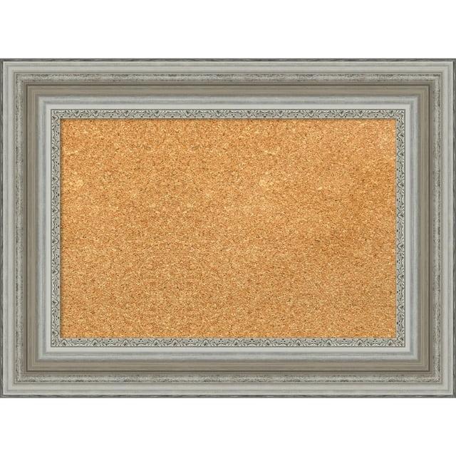 Amanti Art Natural Cork Board Framed Parlor Silver Bulletin Board 24 in. x 18 in.