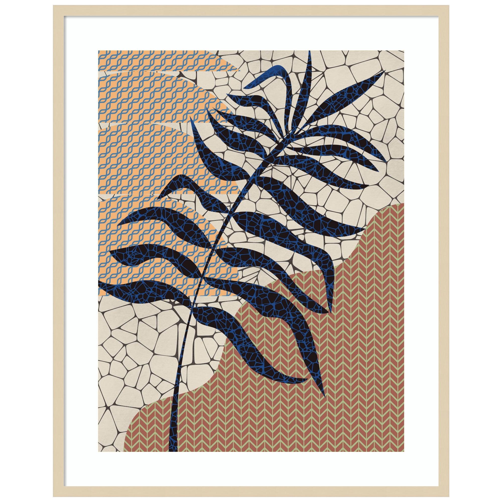 Amanti Art Palm Leaf Mosaic Design by Little Dean Wood Framed Wall Art Print