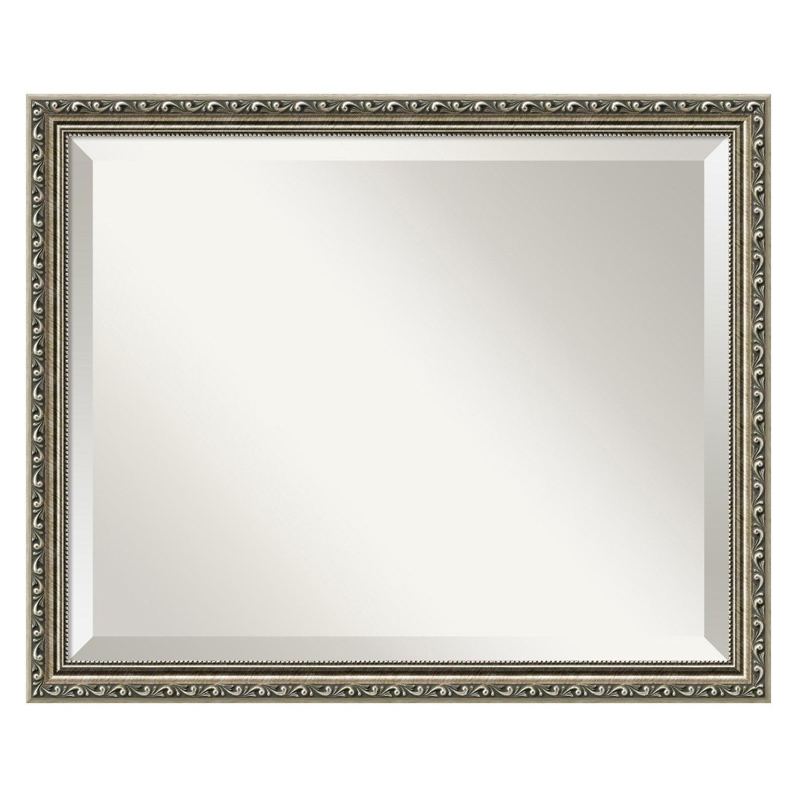 Elegant Parisian Silver Full-Length Beveled Wood Mirror