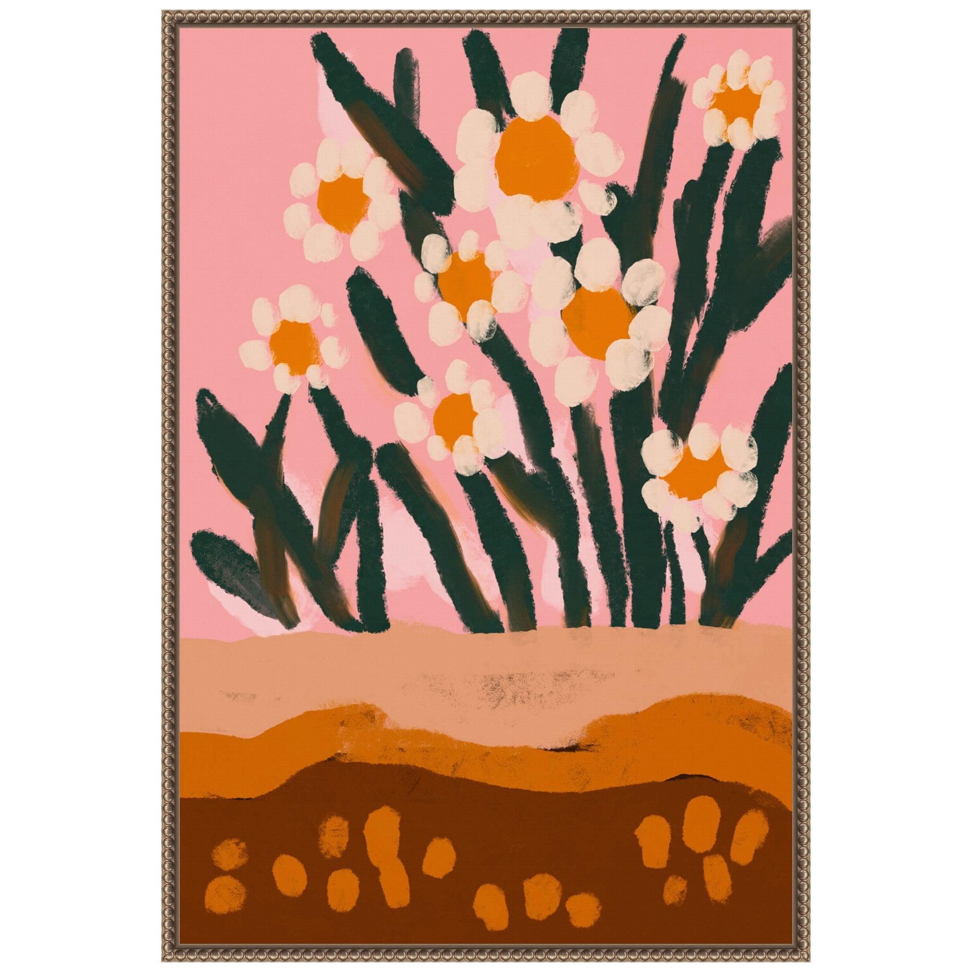 23"x33" Pastel Flower Impression No 3 by Treechild Framed Canvas Wall Art Print Bronze - Amanti Art