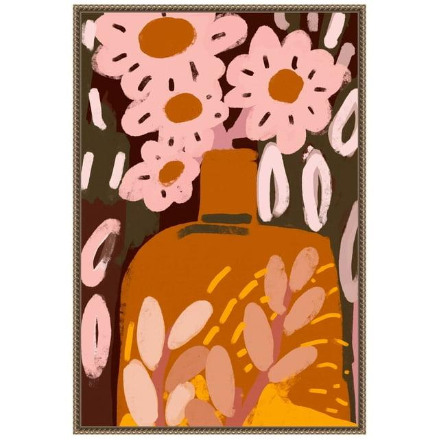 23"x33" Pastel Flower Impression No by Treechild Framed Canvas Wall Art Print Bronze - Amanti Art