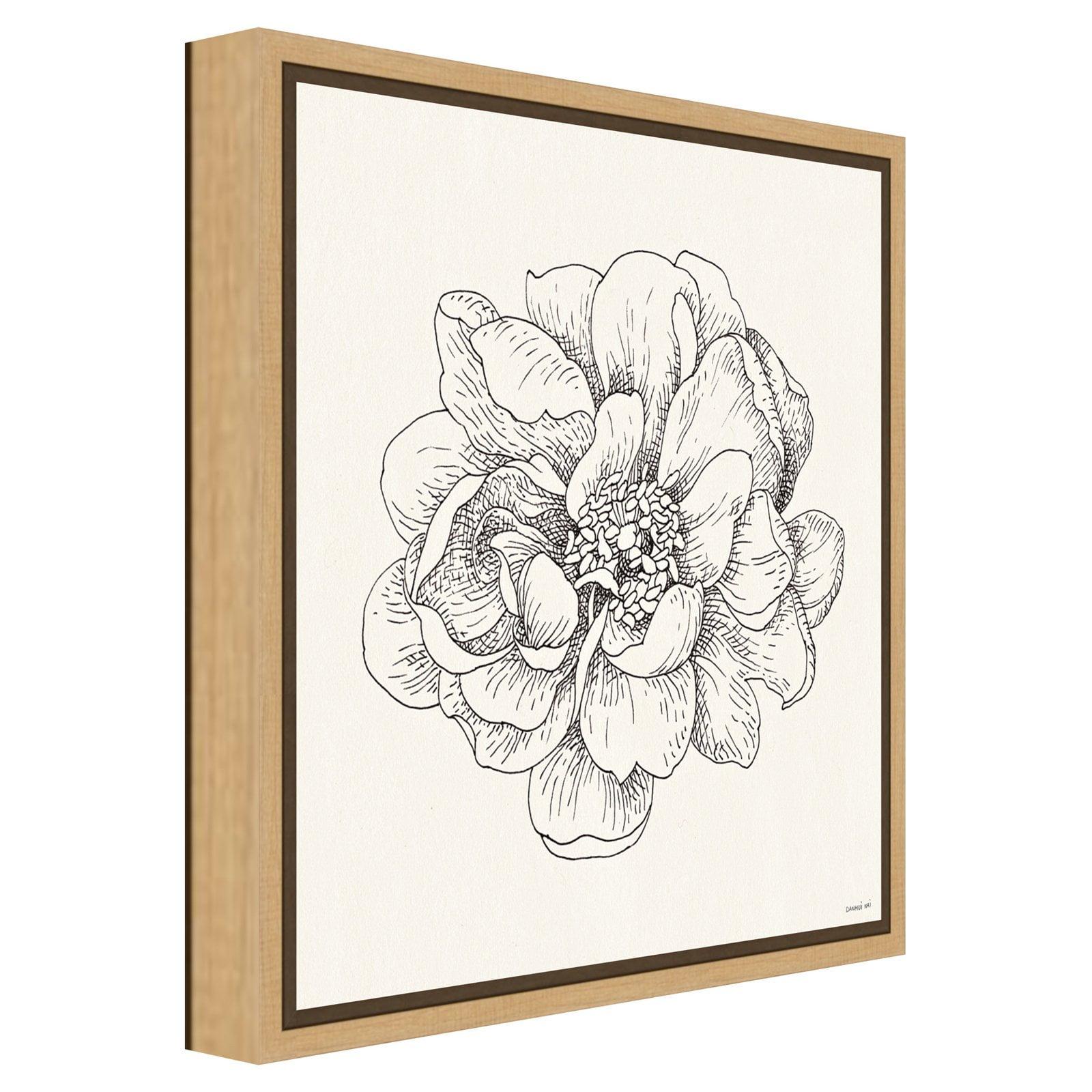 16" x 16" Pen and Ink Florals IV Framed Canvas Wall Art - Amanti Art: Modern Botanical Digital Art, Polystyrene Frame