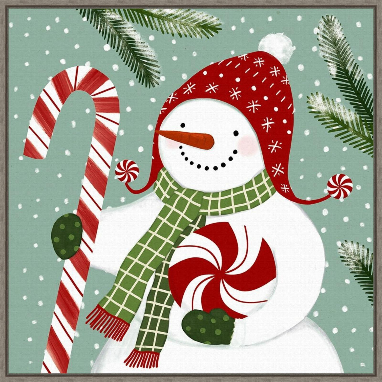 Peppermint Snowman Framed Christmas Canvas Print, 25" x 26"