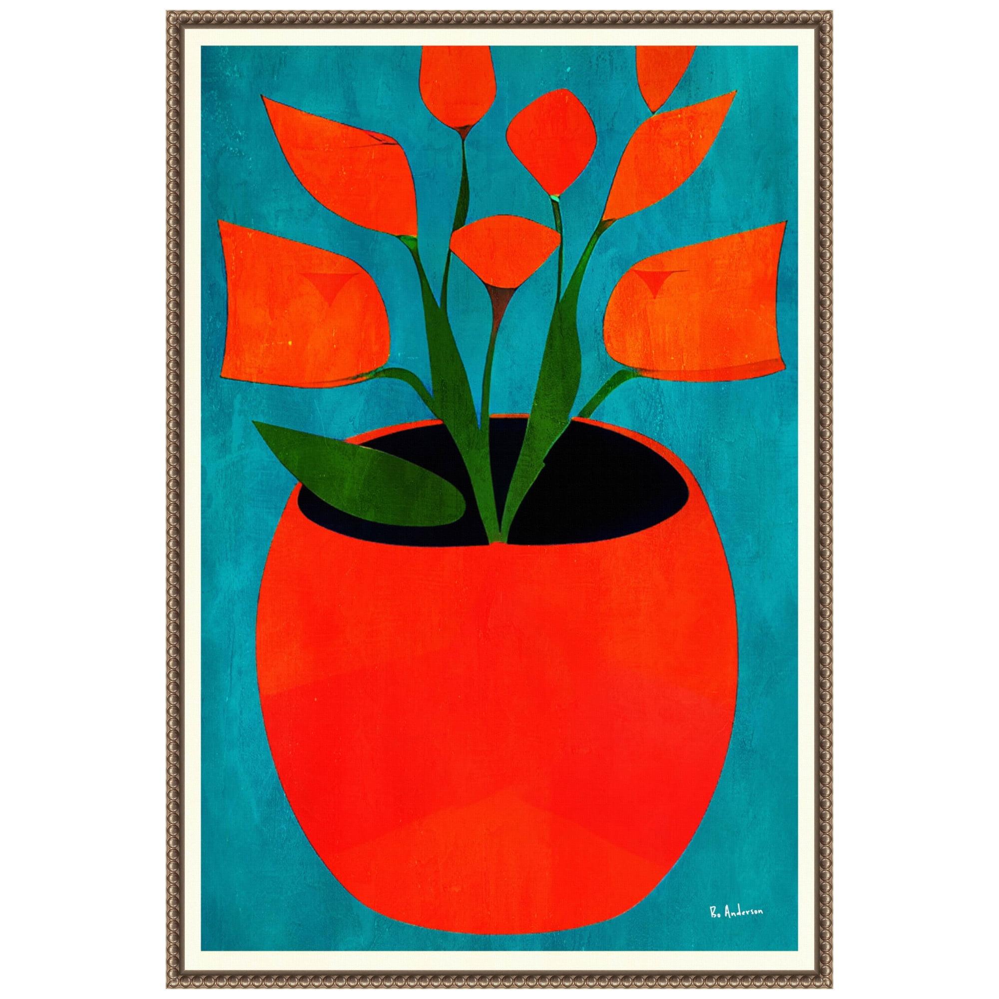 23"x33" Red Blossoms by Bo Anderson Framed Canvas Wall Art Print Bronze - Amanti Art
