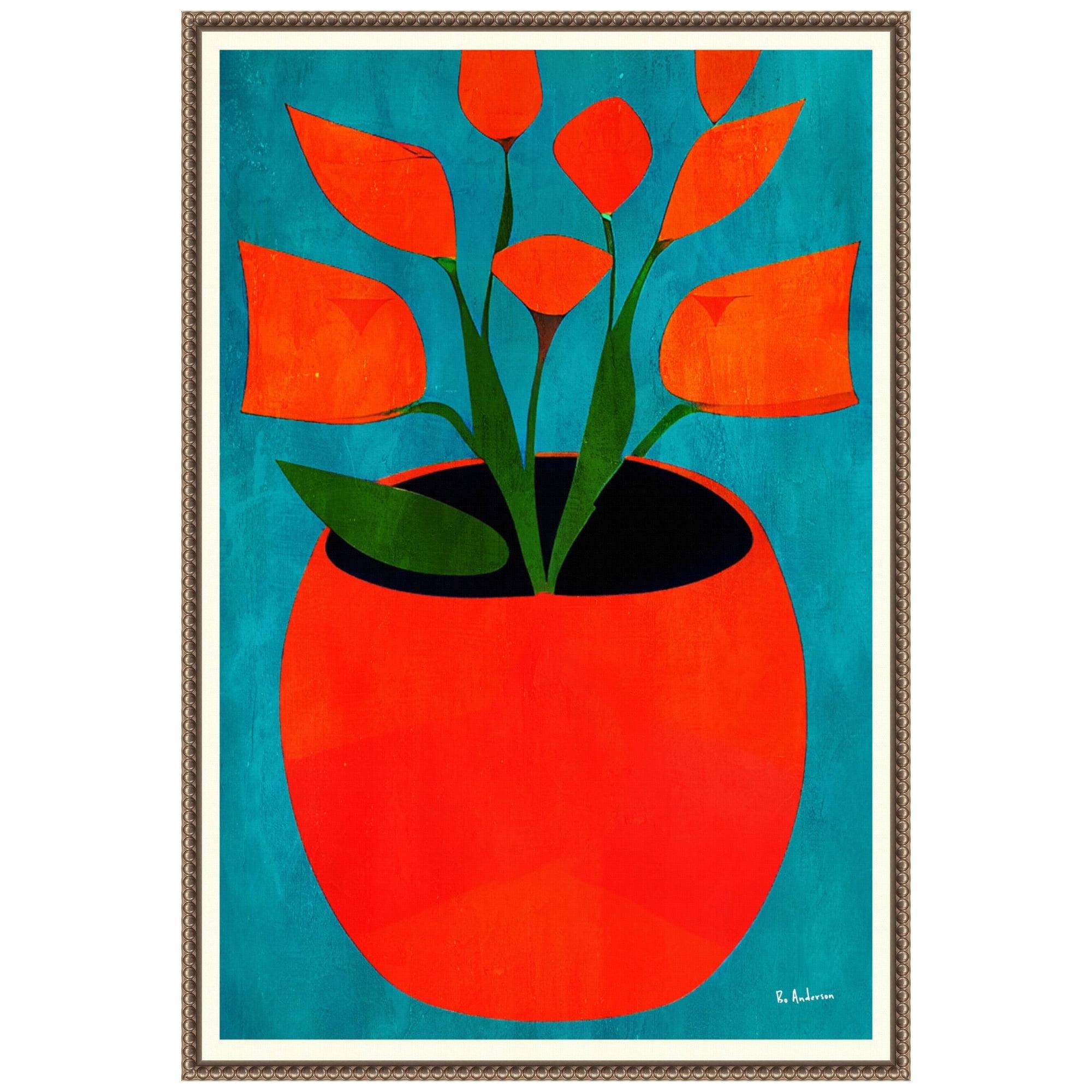 23"x33" Red Blossoms by Bo Anderson Framed Canvas Wall Art Print Bronze - Amanti Art