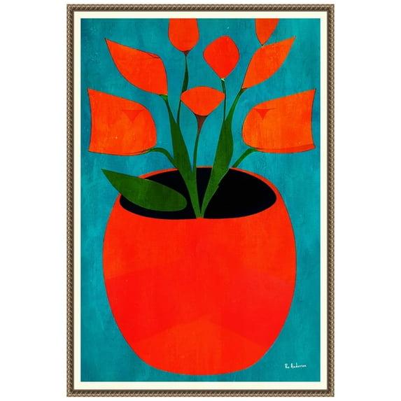 23"x33" Red Blossoms by Bo Anderson Framed Canvas Wall Art Print Bronze - Amanti Art