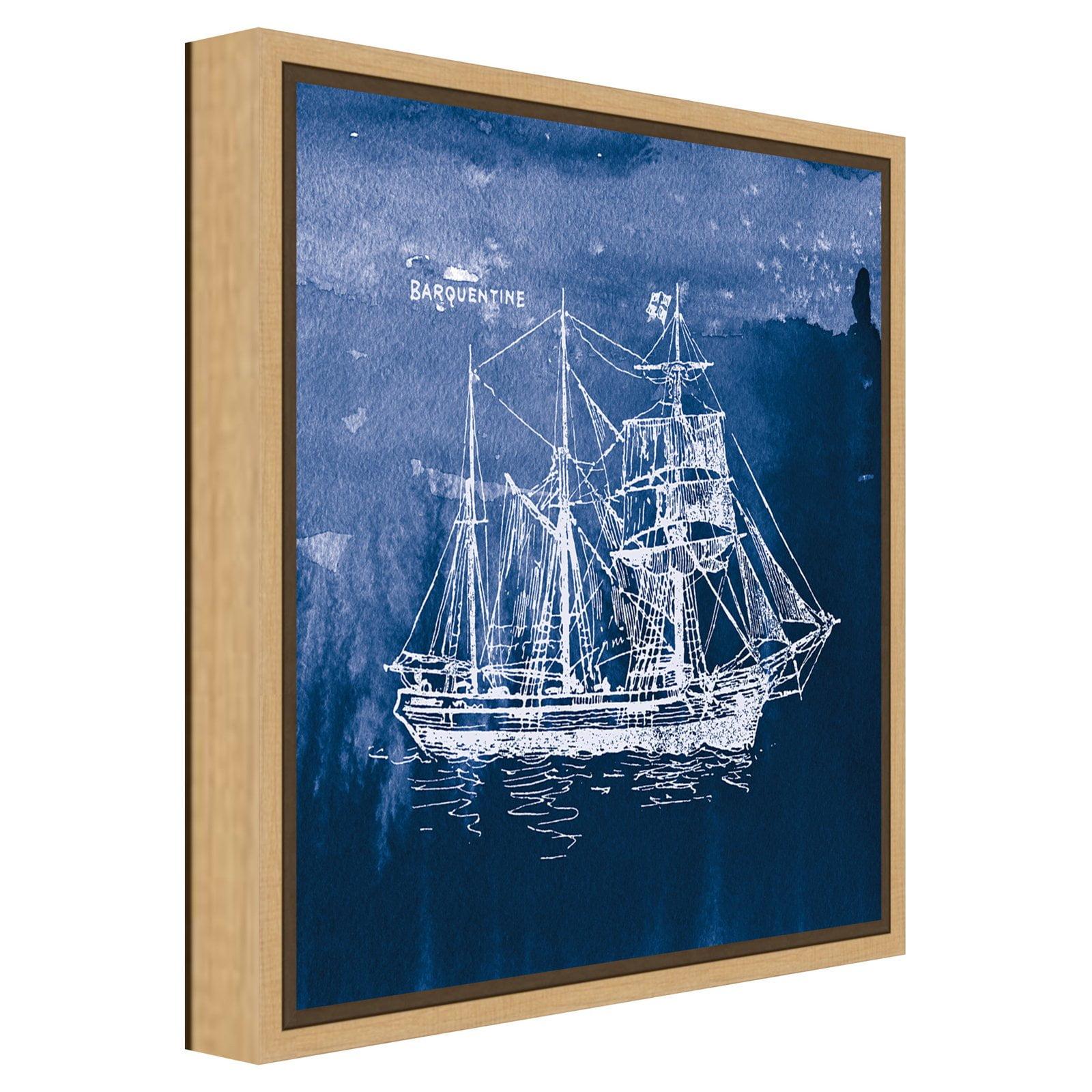 Amanti Art Sailing Ships III Indigo by Wild Apple Portfolio Canvas Wall Art Print Framed 16-in. x 16-in.