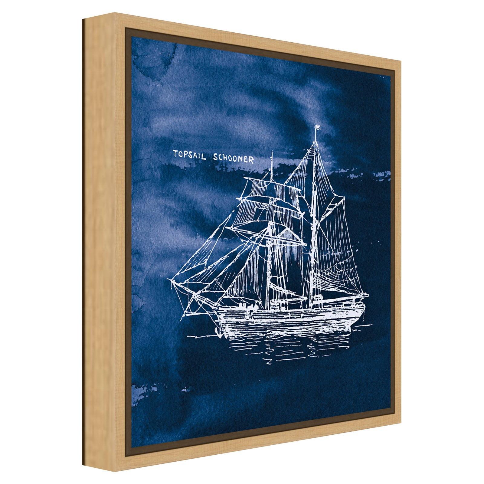 Amanti Art Sailing Ships V Indigo by Wild Apple Portfolio Canvas Wall Art Print Framed 16-in. x 16-in.