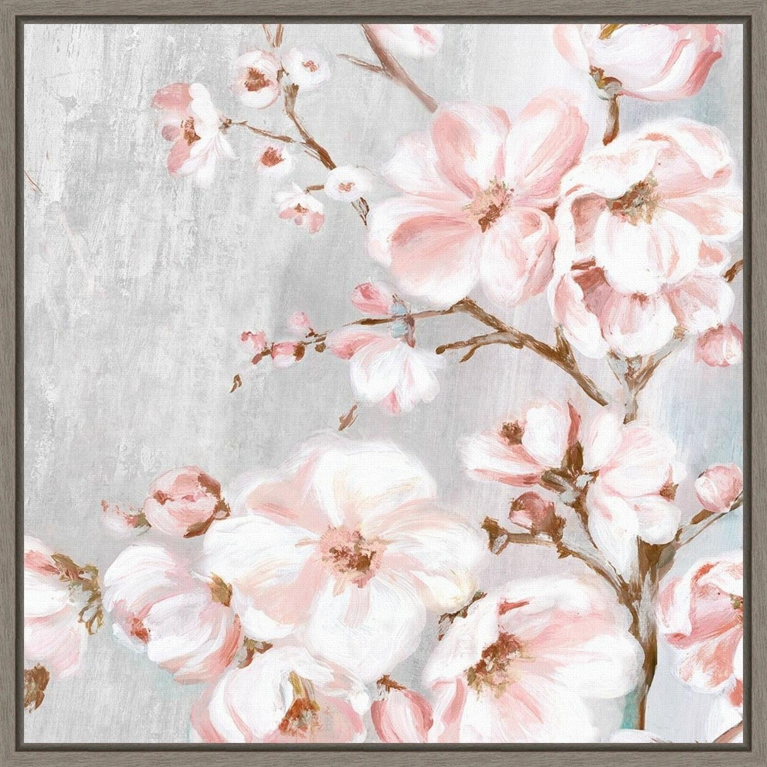 Amanti Art Spring Cherry Blossoms II by Eva Watts Canvas Wall Art Print Framed 16 x 16-in.