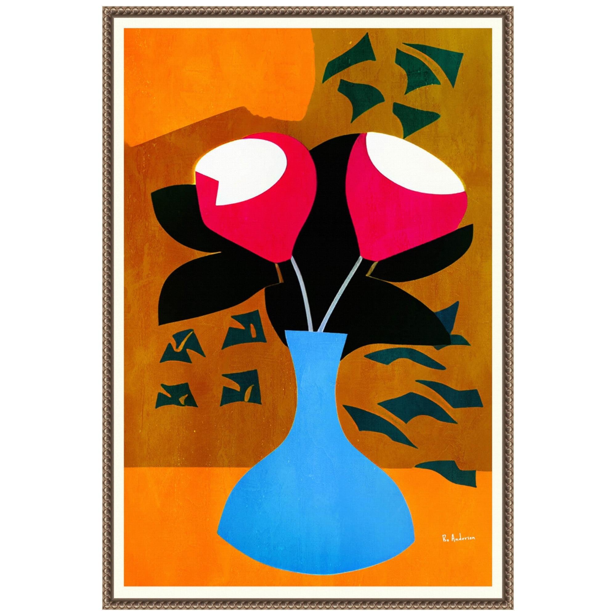 Amanti Art 23"x33" Strawberry Flowers by Bo Anderson Framed Canvas Wall Art Print Bronze - : Hand-Stretched, Modern Decor, Polystyrene Frame