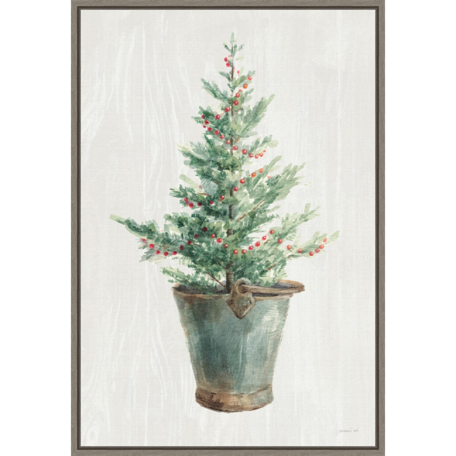 16" x 23" White and Bright Christmas Tree I Framed Wall Canvas - Amanti Art: Holiday Decor, Pine Artwork