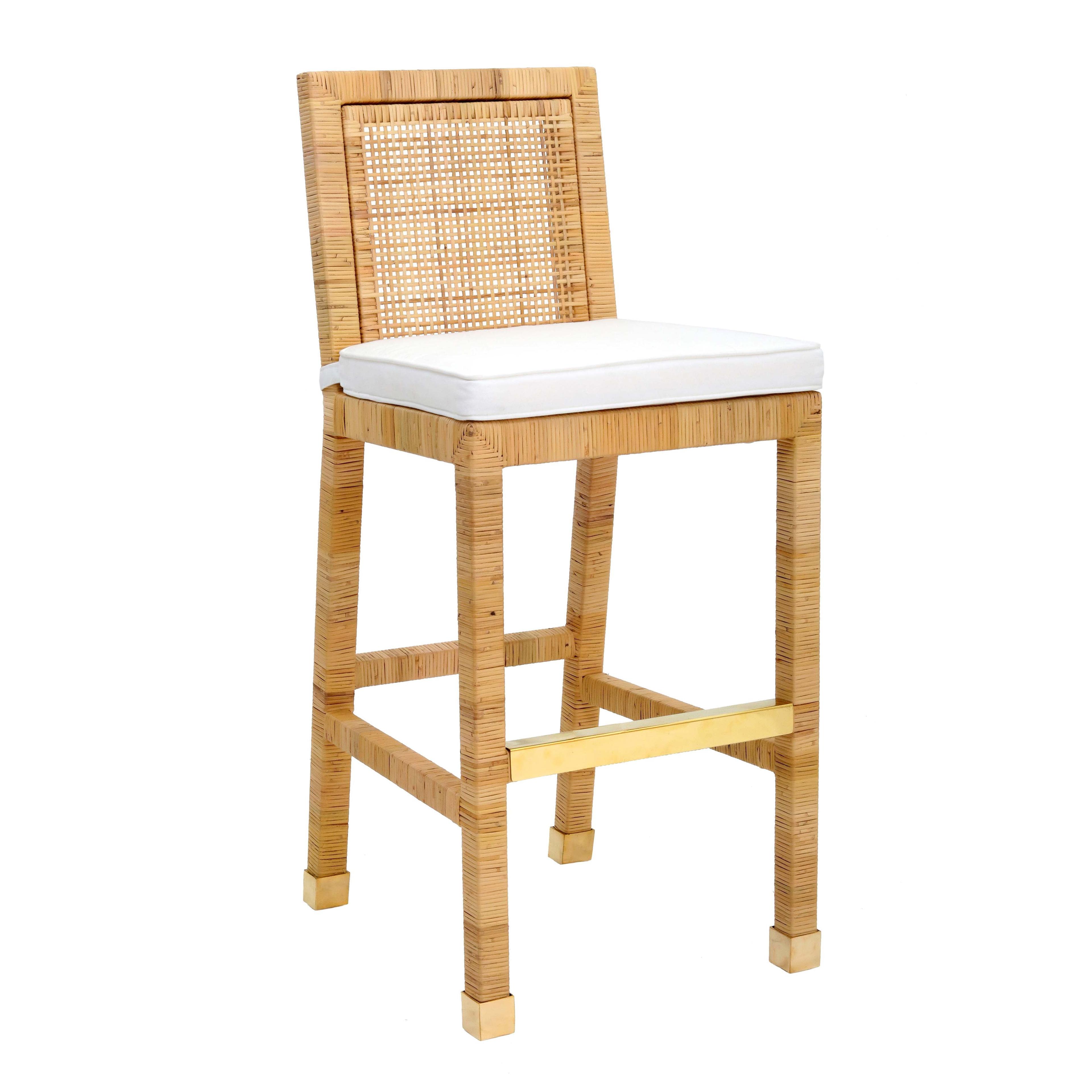 Amara Woven Rattan Performance Fabric Stool Natural Bar Height