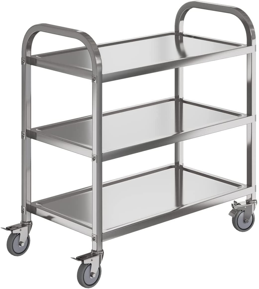 Amarite Silver 3-Tier Stainless Steel Utility Cart with Wheels