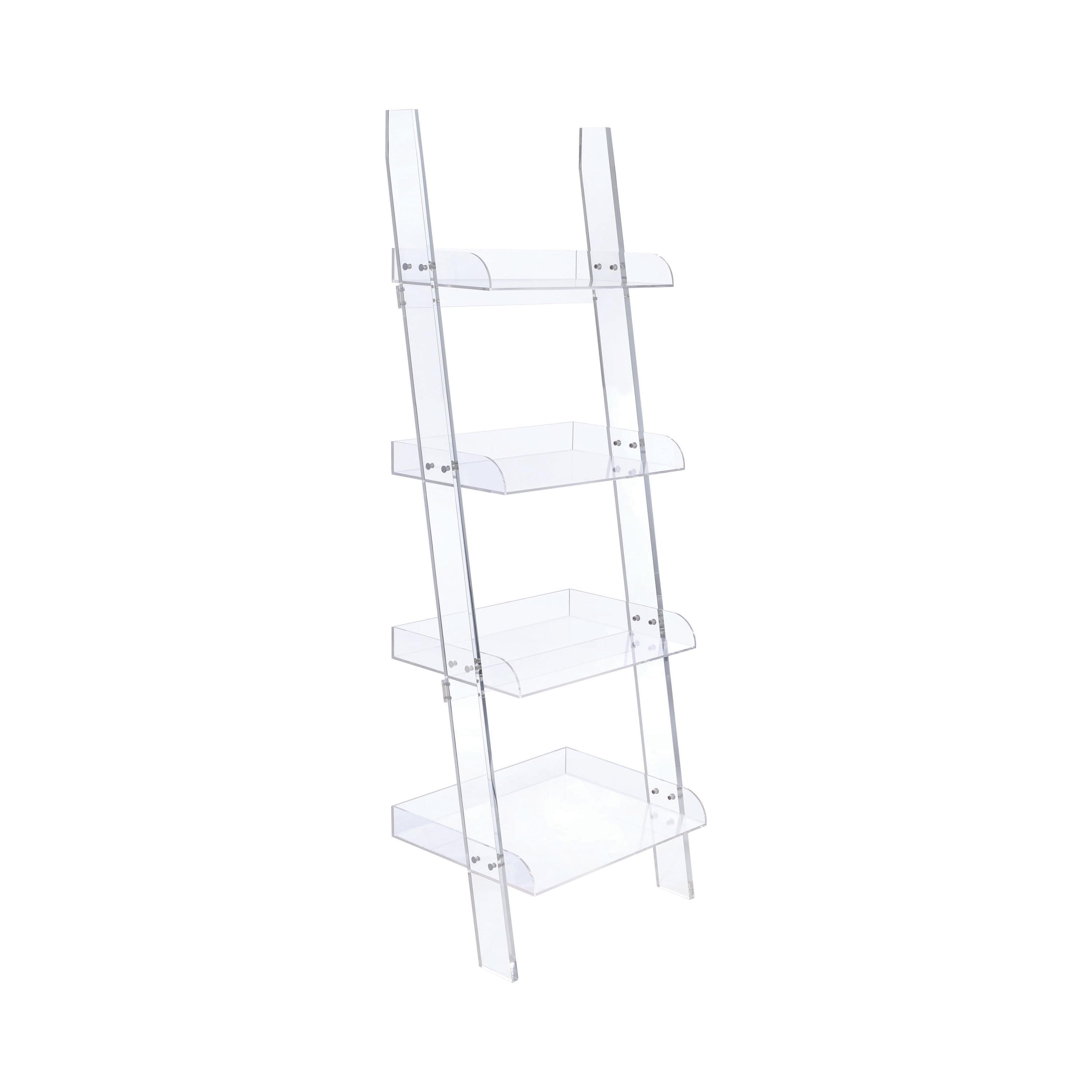 Modern White Acrylic 72'' Ladder Bookcase with 4 Shelves