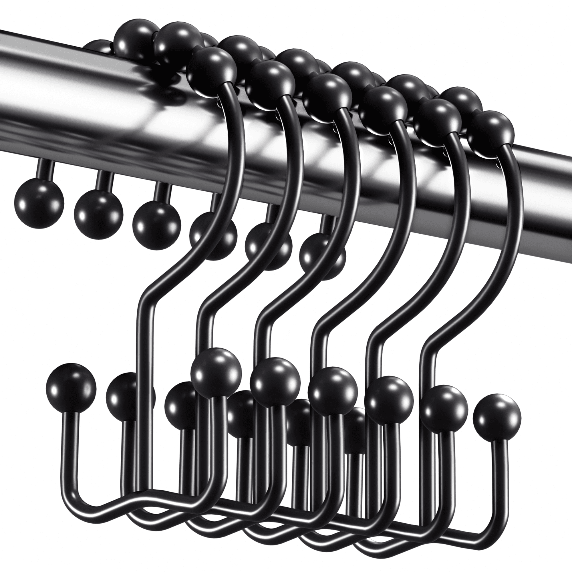 AmazerBath Black Shower Curtain Hooks Rings, Rust-Resistant Metal Double Glide Shower Hooks for Bathroom Shower Rods Curtains, Set of 12 Hooks - Matte Black