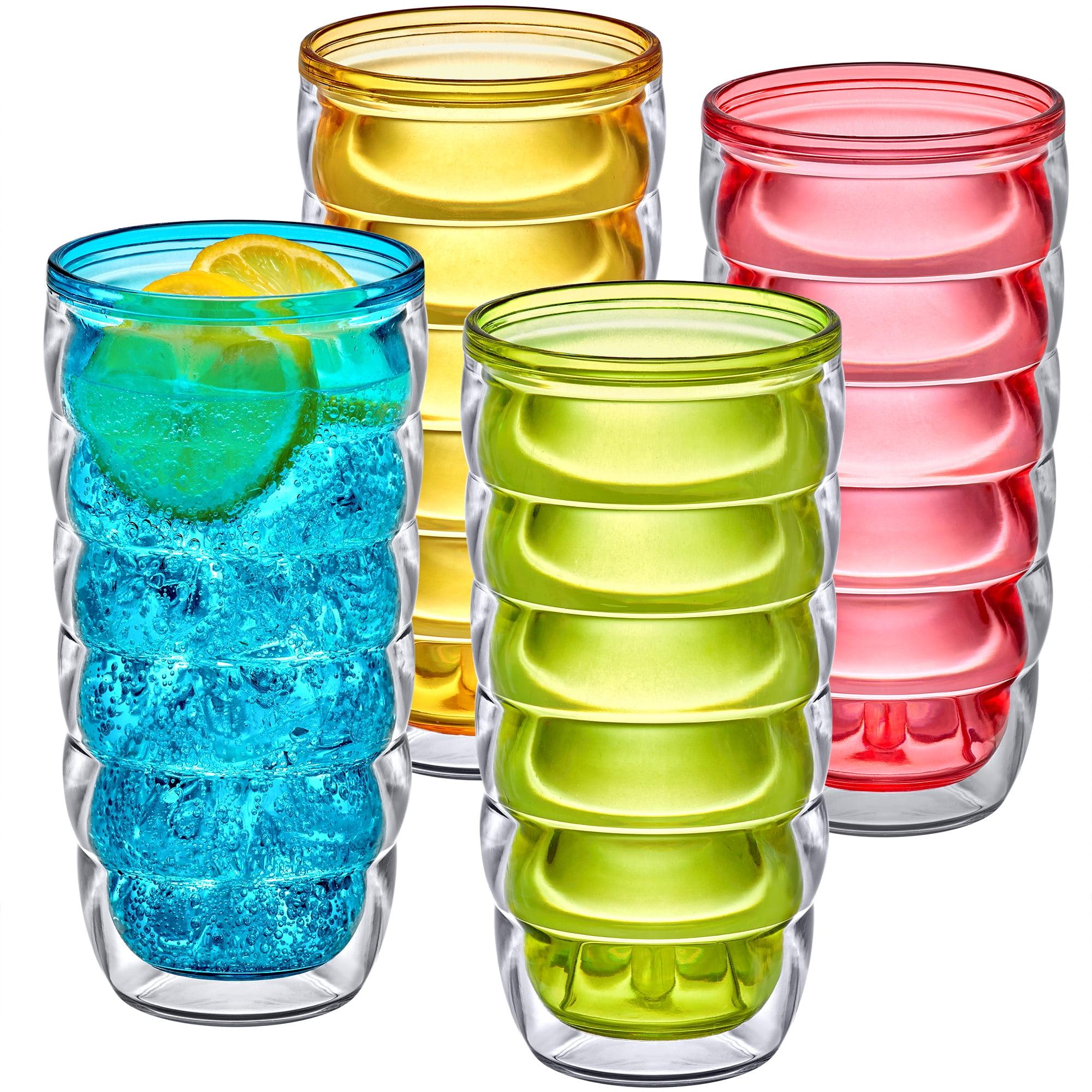 Amazing Abby - Arctic - 24-Ounce Insulated Plastic Tumblers (Set of 4), Double-Wall Plastic Drinking Glasses, Mixed-Color Reusable Plastic Cups, BPA-Free, Shatter-Proof, Dishwasher-Safe