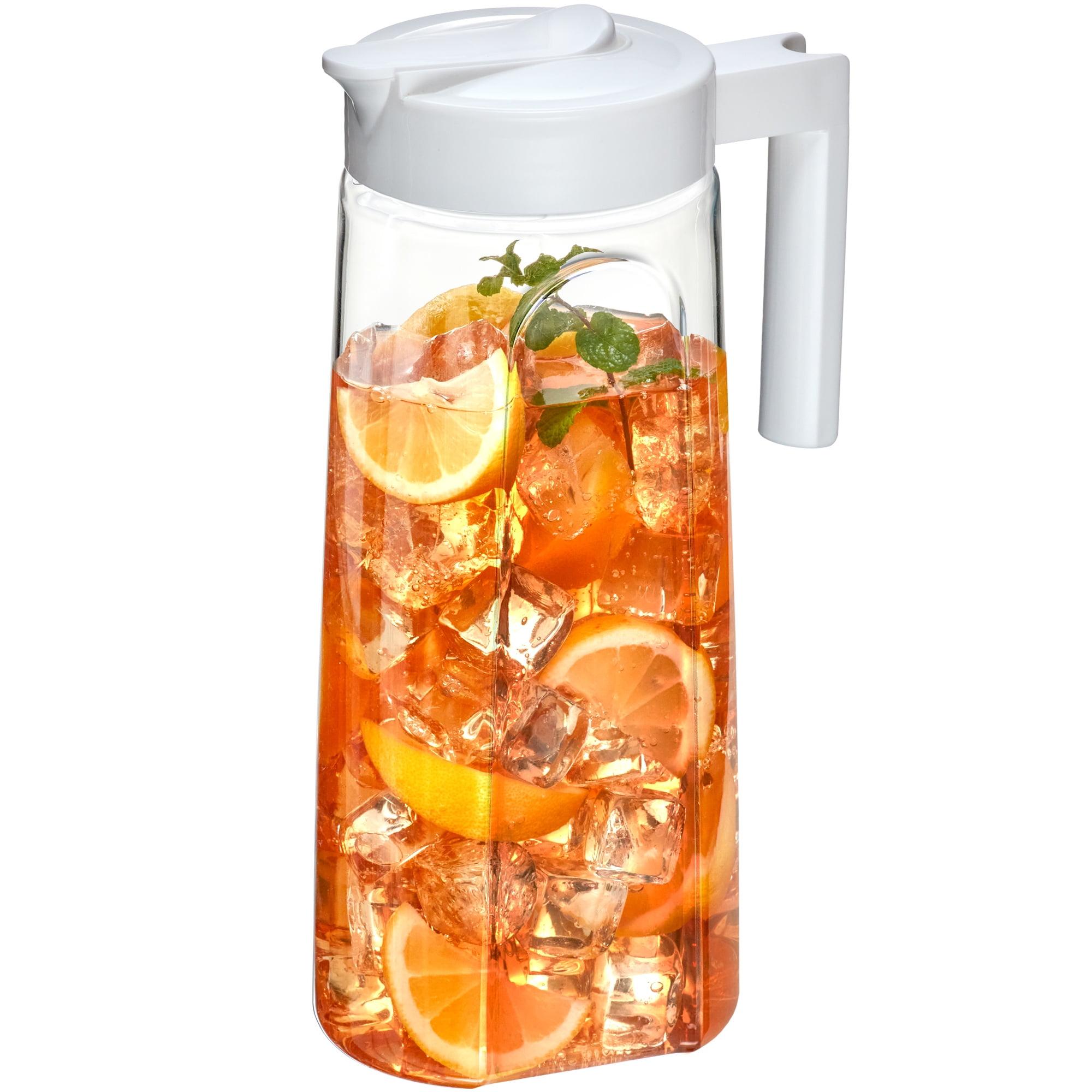 Slim Clear Tritan Plastic Pitcher with White Lid, 64 oz