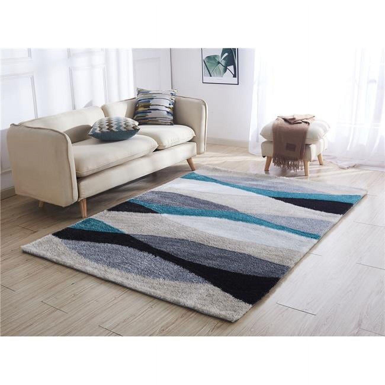 Luxurious Hand Tufted Gray & Turquoise Shag Rug - 2' x 3'