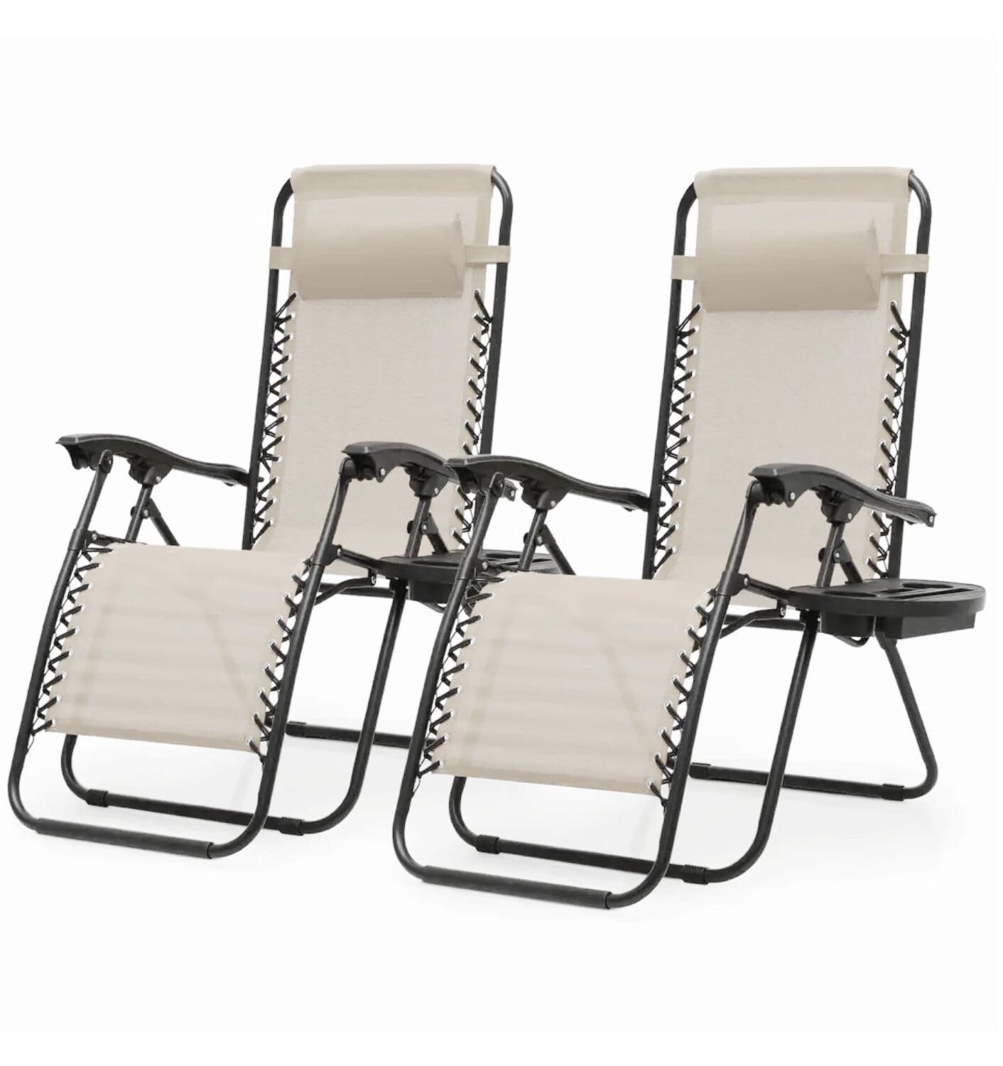 Arlmont & Co. Zero Gravity Chairs Recliners Outdoor Adjustable Foldable Reclining Lounge Chairs with Cup Holder (Set of 2)