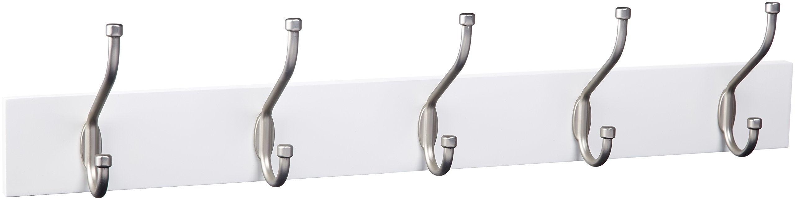 White Rectangular Wall-Mounted Coat Rack with 5 Hooks