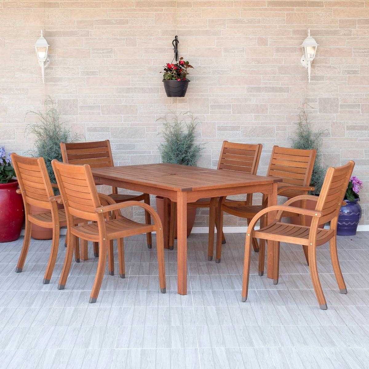 Arizona 7-Piece Eucalyptus Wood Rectangular Patio Dining Set