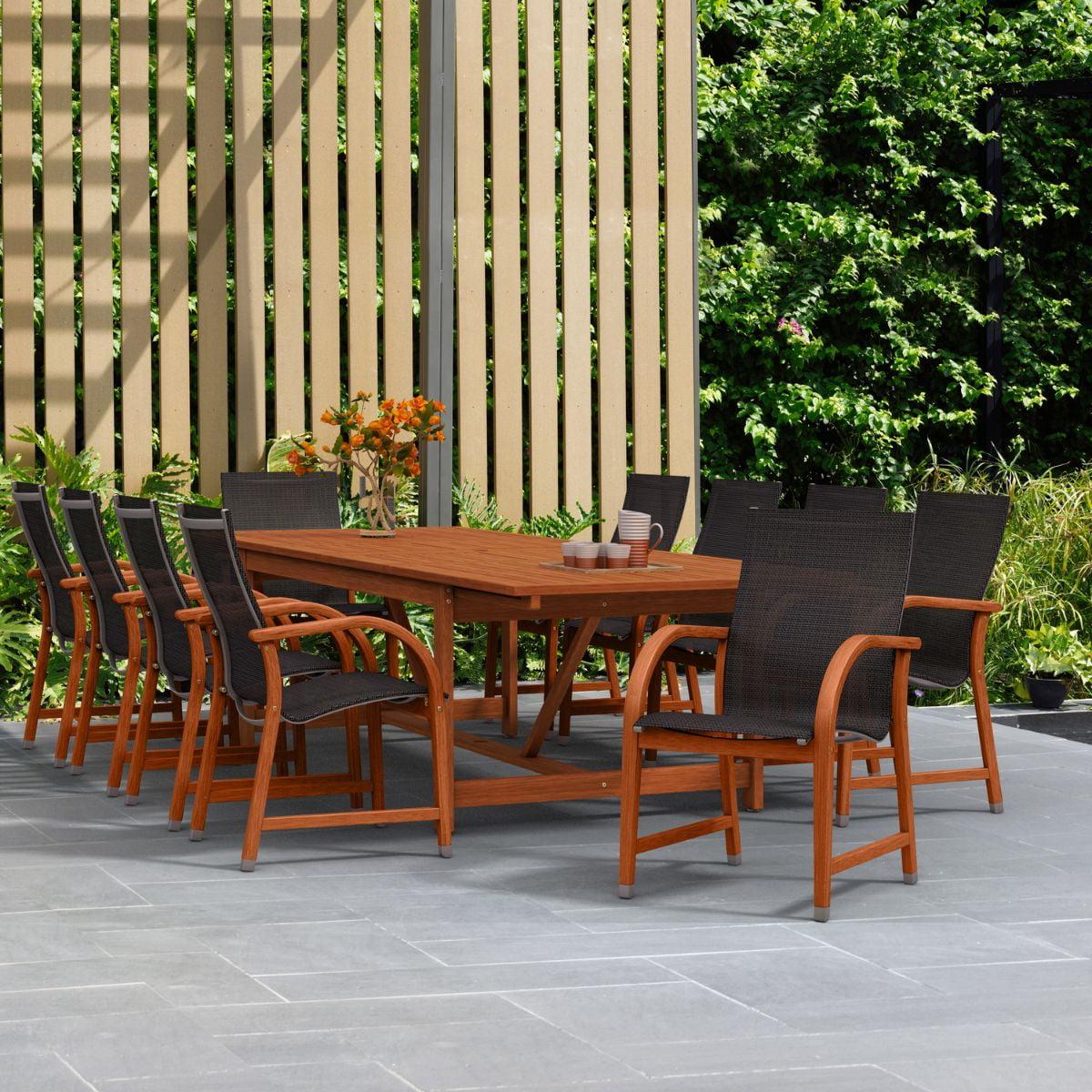 Eucalyptus Brown 11-Piece Modern Rectangular Patio Dining Set