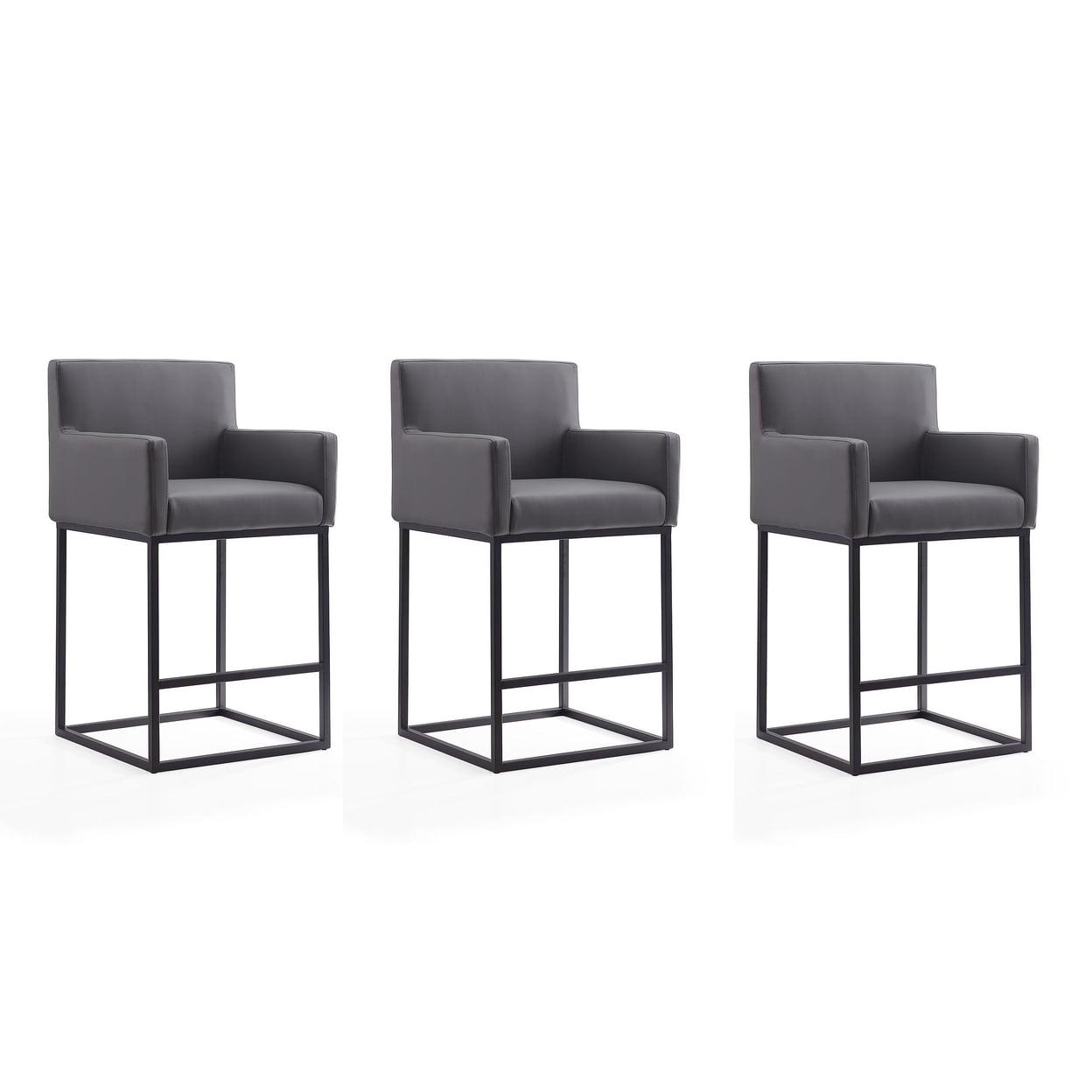 Modern Glam Grey and Black Leather Metal Counter Stool Set