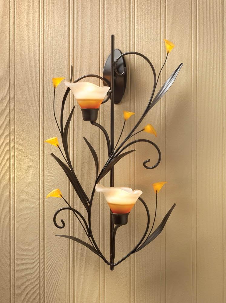 Amber Lilies Elegance Iron and Glass Wall Sconce