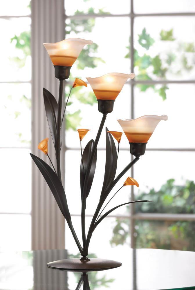 Elegant Amber Lily Blossom Tealight Candelabra