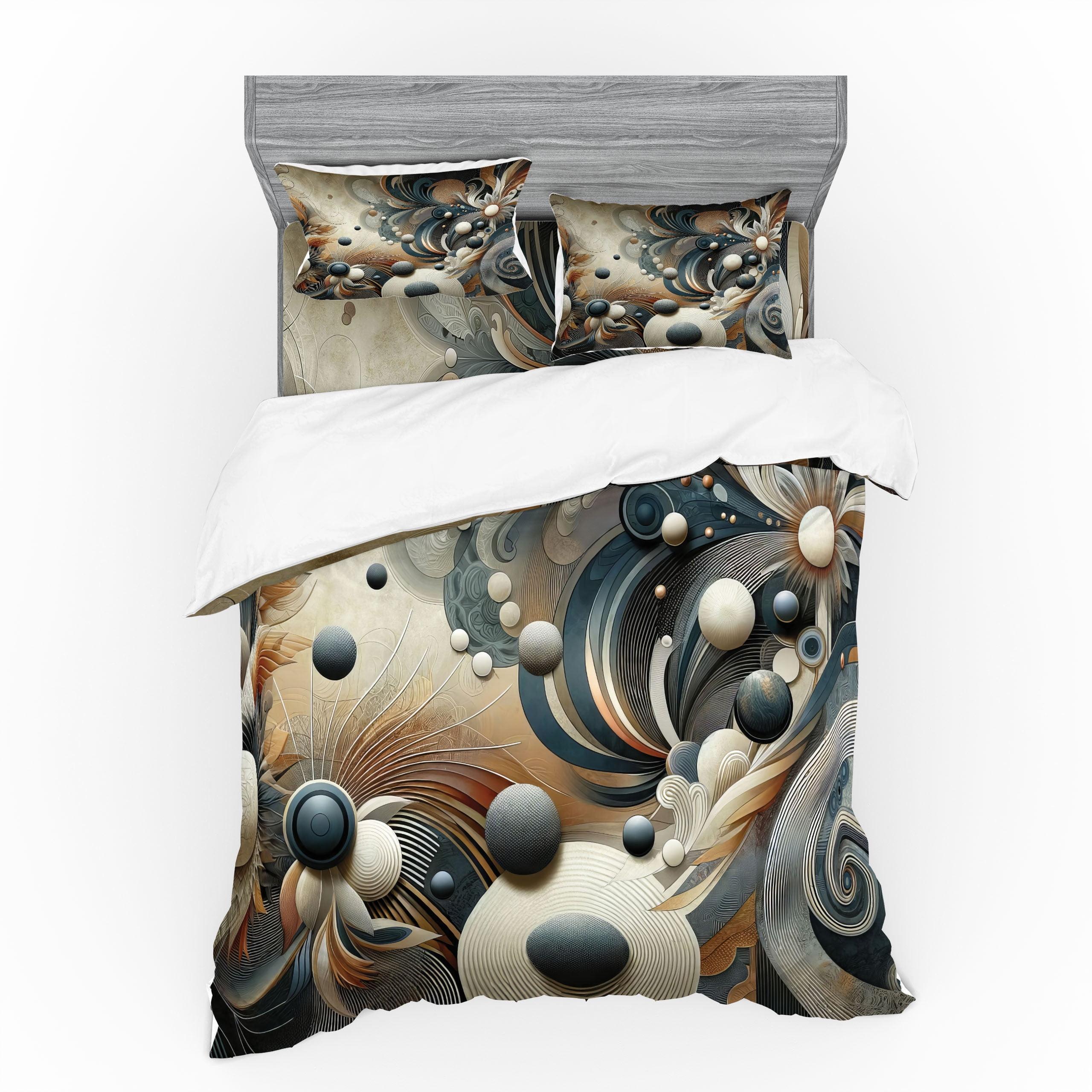 Dark Slate Blue and Tan Abstract Queen Duvet Cover Set