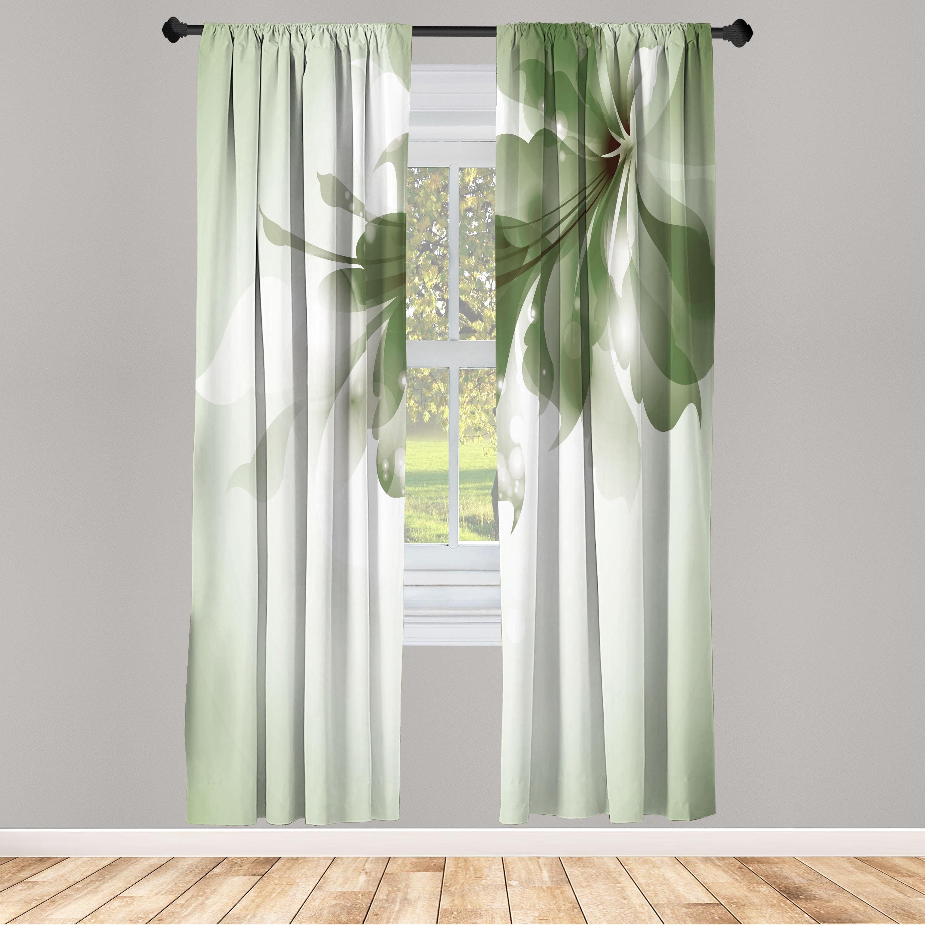 Fern Green and White Floral Microfiber Curtain Panels, 28" x 63"