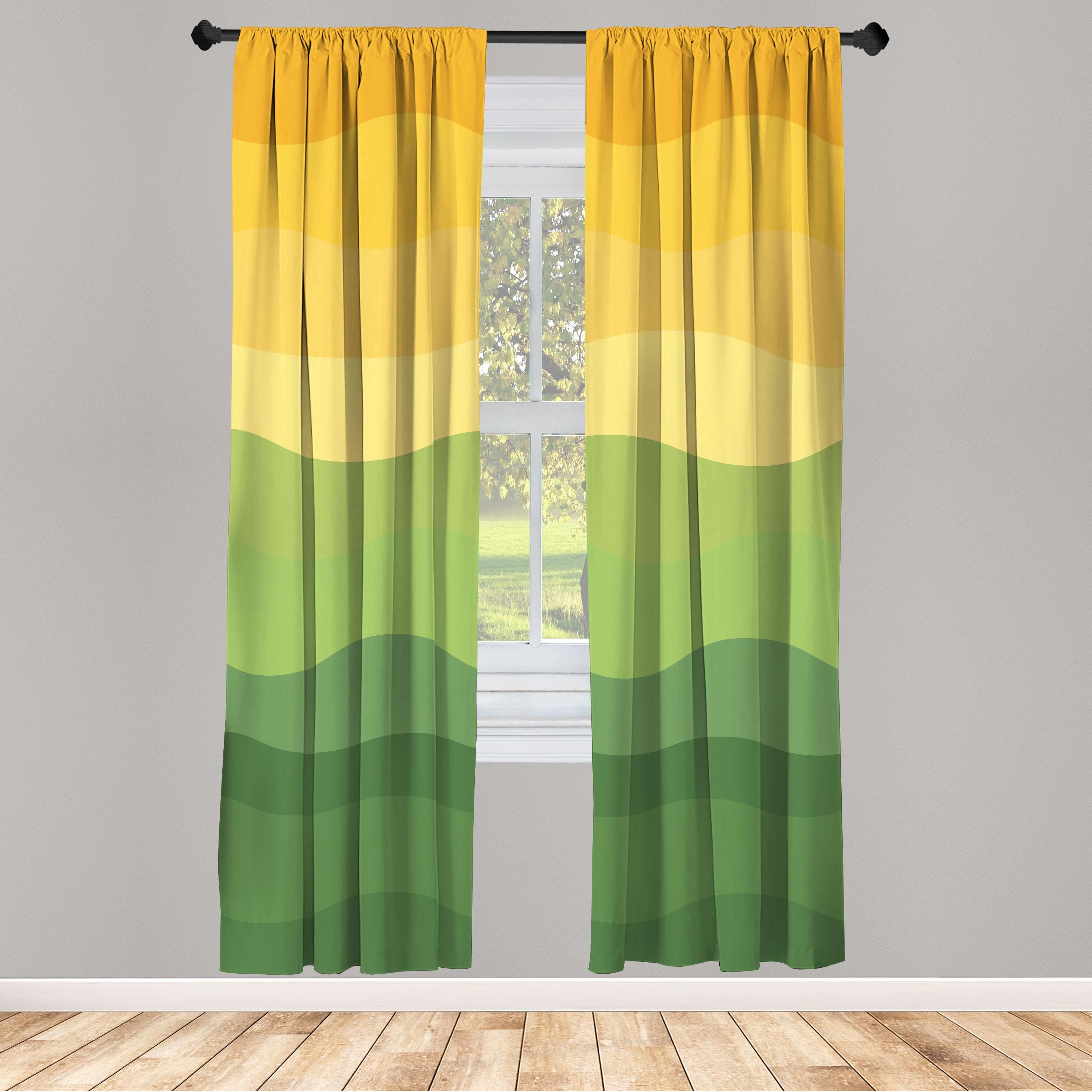 Green and Yellow Abstract Wavy Microfiber Curtain Panels, 28" x 84"