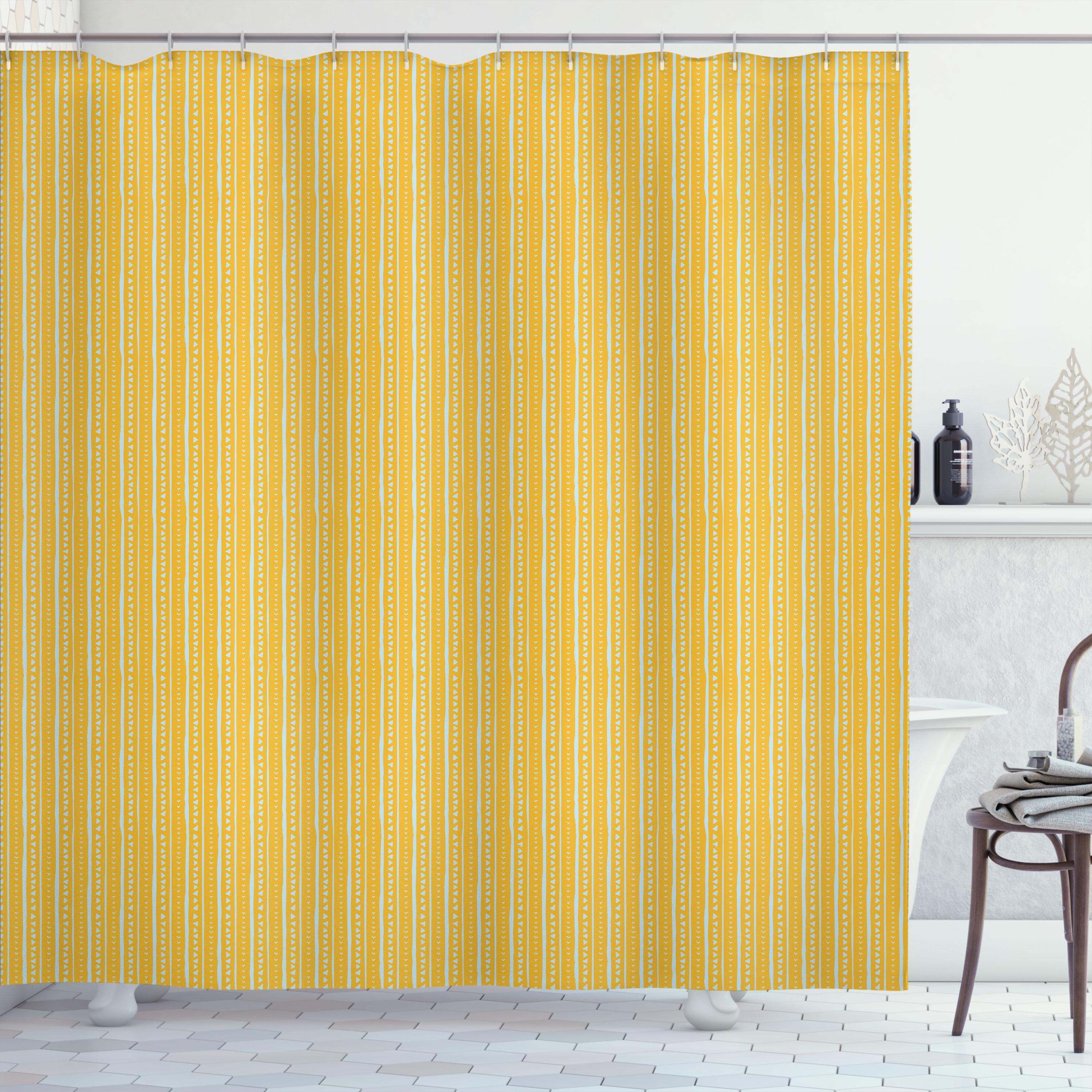 Ambesonne Abstract Geometry Shower Curtain Line Art Vertical Earth Yellow Pale Blue