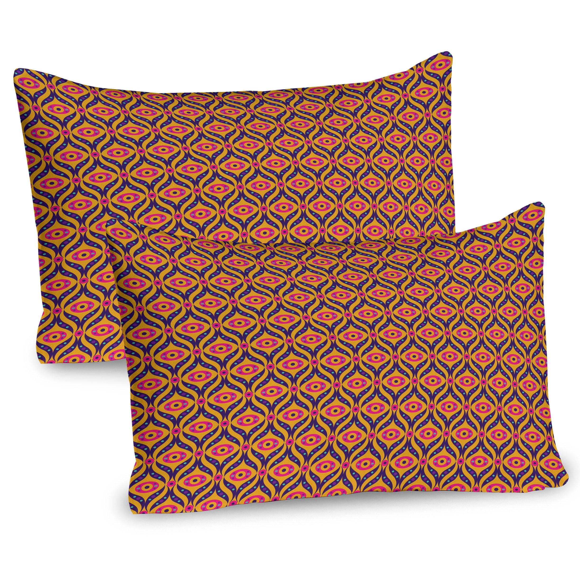 Ambesonne Abstract Pillow Sham 2 Pack Quirky Oriental Ethnic 36"x20" Orange and Purple