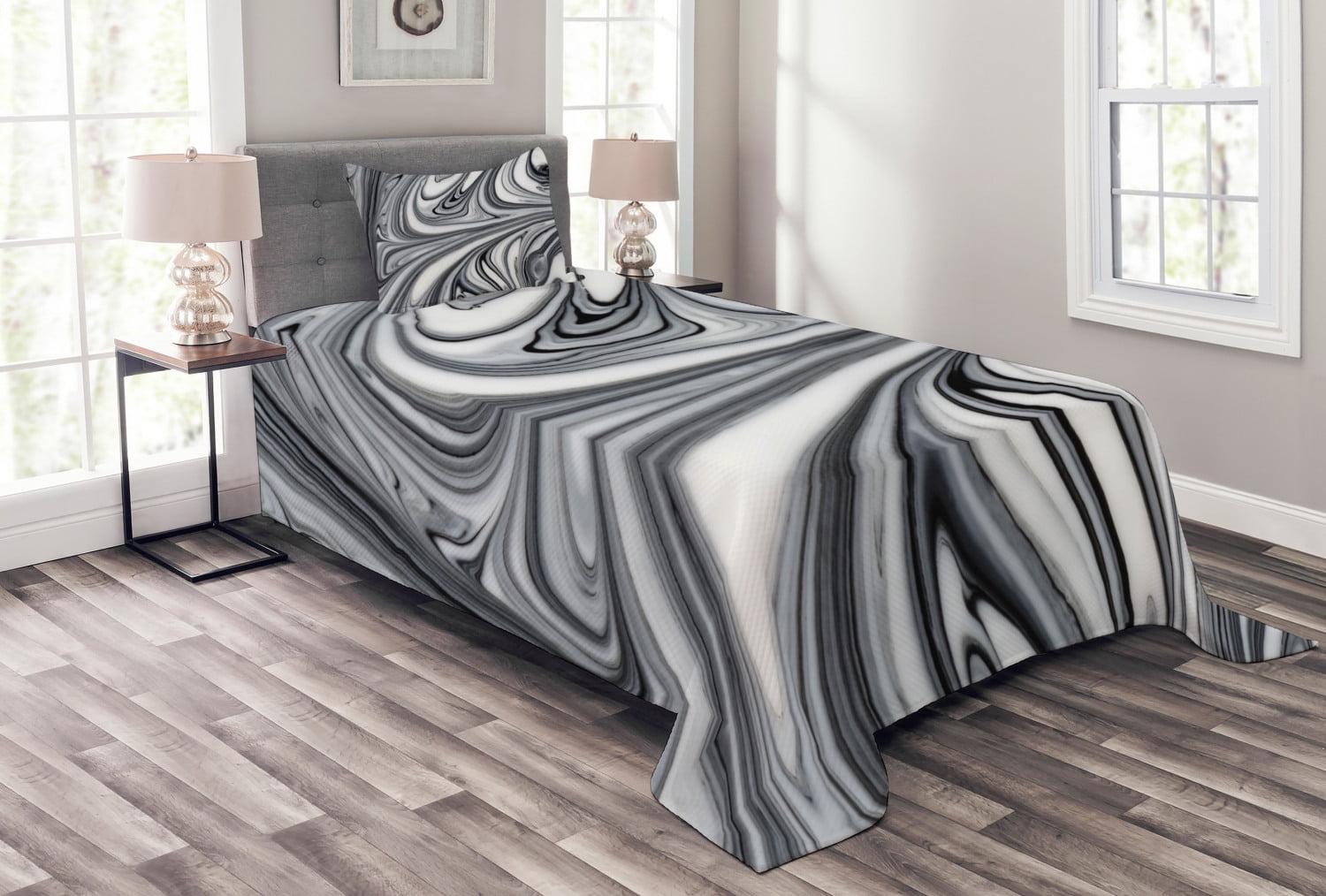 Twin White and Gray Abstract Quilted Bedspread Set