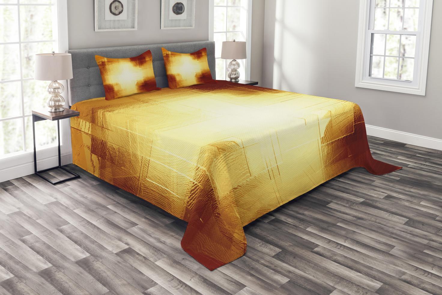 Ambesonne Abstract Bedspread Set Modern Grid Design Dark Orange and Yellow