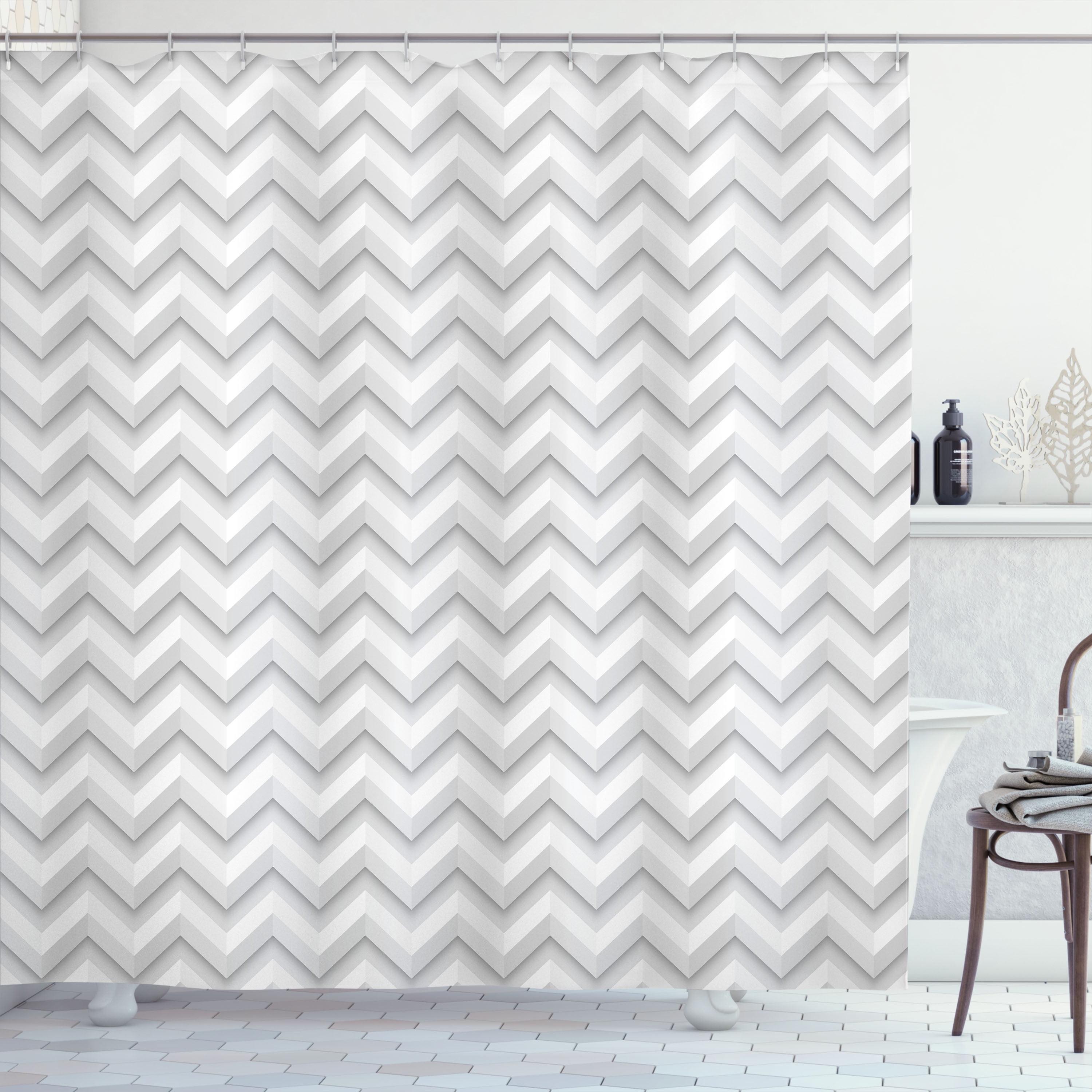 Pale Gray and White Chevron Waterproof Fabric Shower Curtain